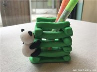 软陶笔筒DIY制作教程——可爱报竹小熊猫